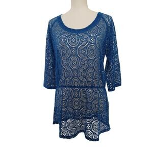 Exofficio Mesh Cover Dress Blue Swim Beach Summer Tunic Medium